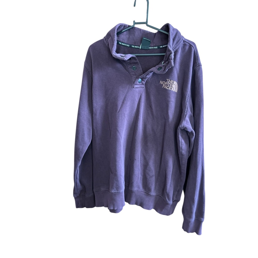 The North Face Pullover Sweatshirt maroon Snap Neck Logo Cotton Blend